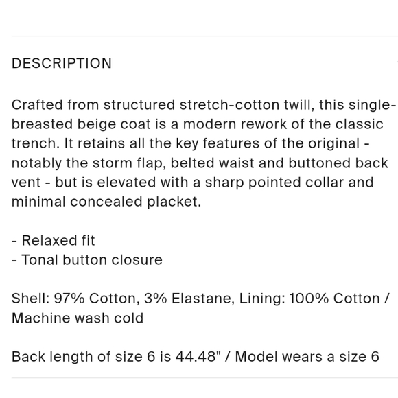 COS REGULAR-FIT TWILL TRENCH COAT- XS/S - Picture 4 of 5